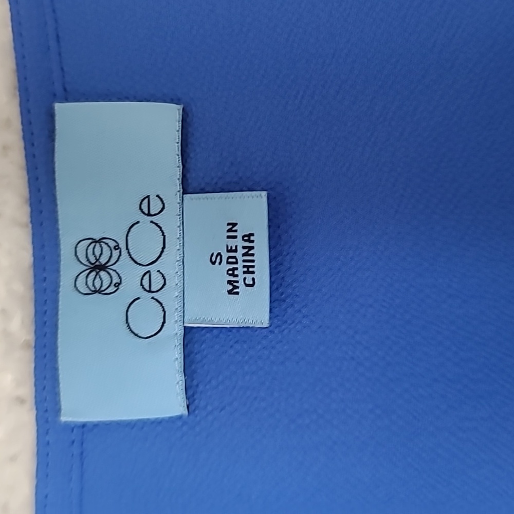 CeCe Flowy V-Neck Long Sleeve Bow Tie-Cuff Blouse in Tropic Night Blue - NWT - Picture 16 of 17